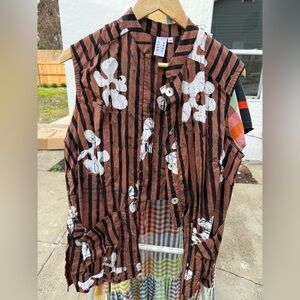Striped Brown and White Floral Vest